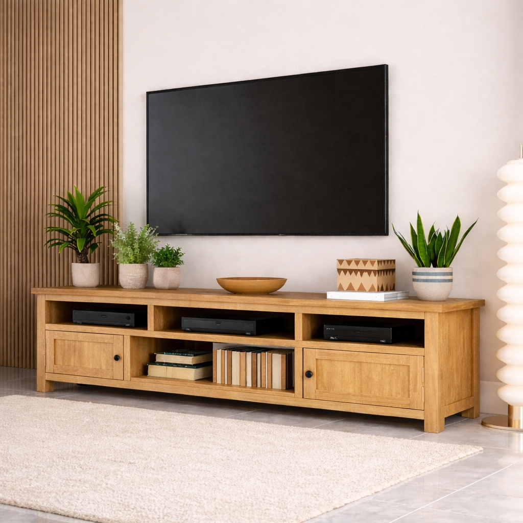 Mid Century Solid Wood TV Stand Long Media Console Entertainment Center Cabinet