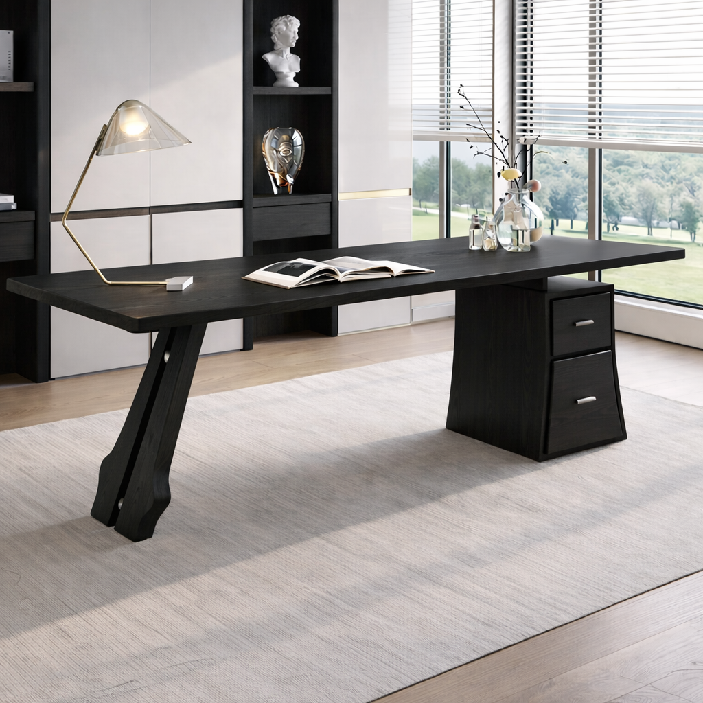 Modern Wooden Office Desk with Storage and Stylish Legs
