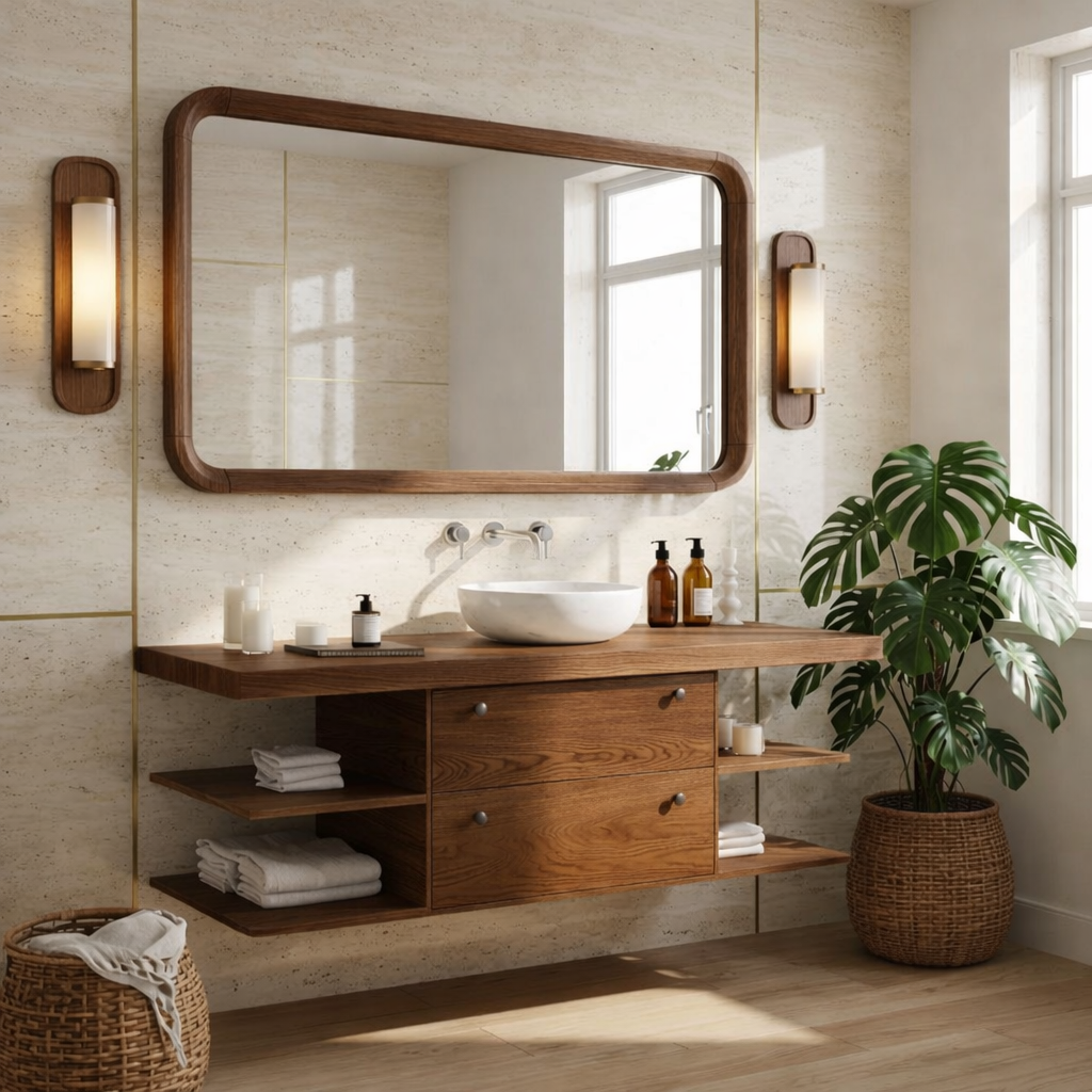 Floating Bathroom Vanity with Ash Wood Finish, Modern and Minimalist Design
