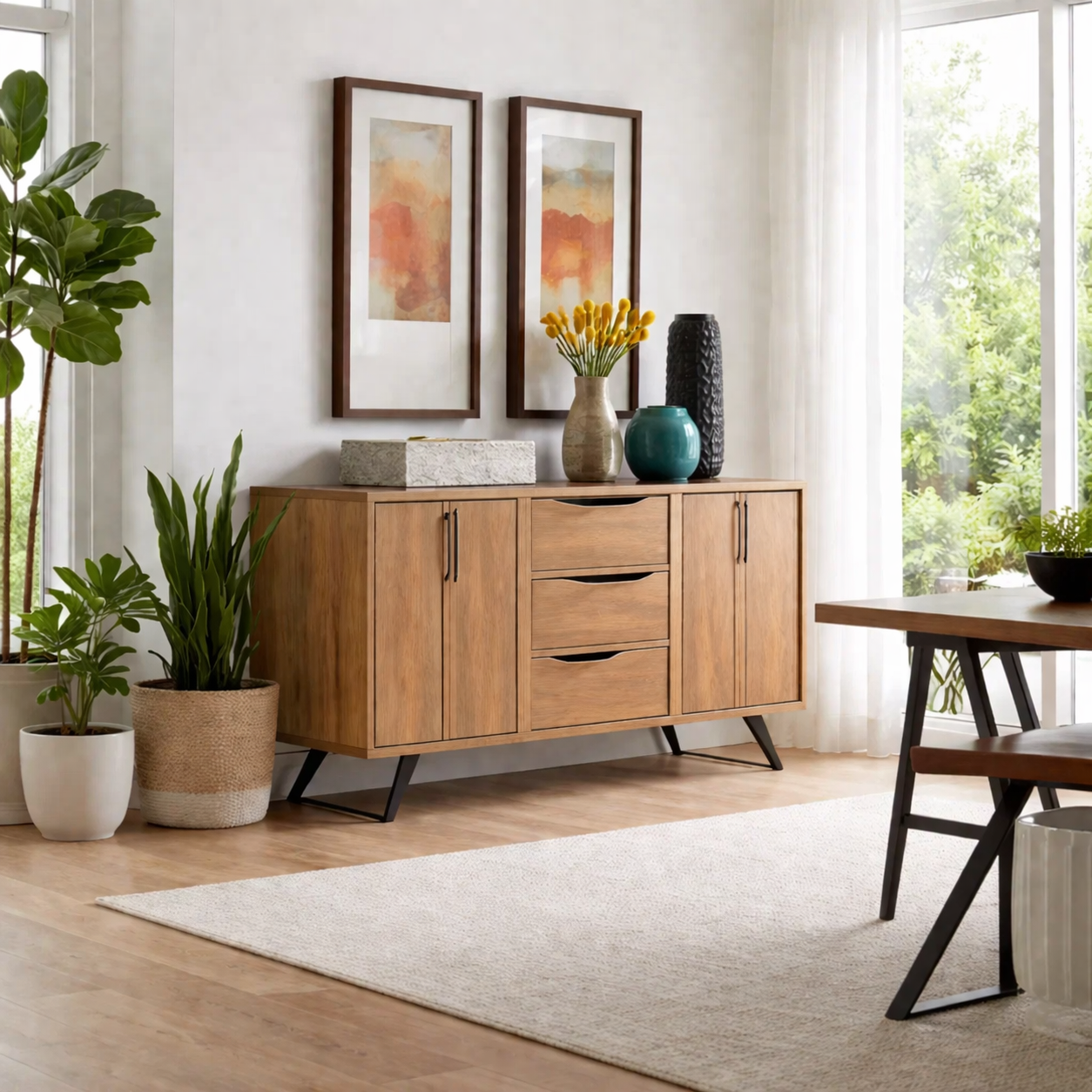 Modern Sideboard Buffet Cabinet with Drawers and Doors – Dining Room Storage