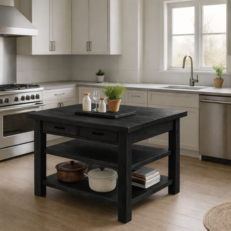 Live Edge Solid Wood Kitchen Island with Drawers - Rustic Farmhouse Butcher Block Prep Table