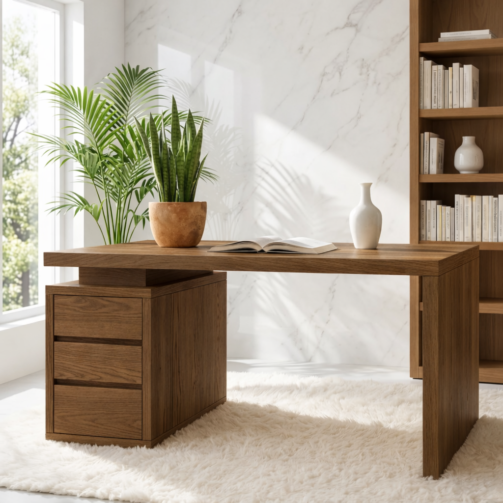 Modern Minimalist Office Desk with Drawer Storage Wooden Writing Computer Table