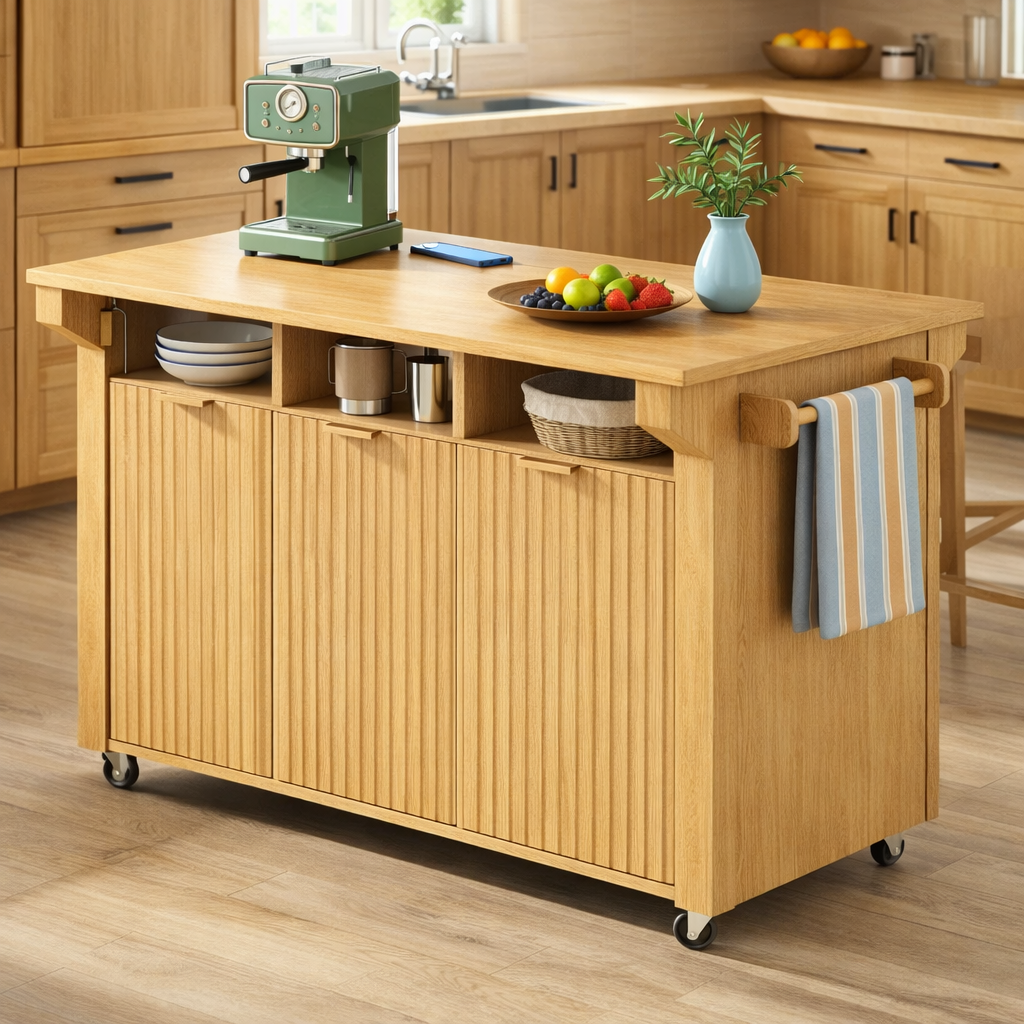 Rolling Kitchen Island with Storage Cabinet, Towel Rack, Modern Prep Cart for Kitchen Dining Space