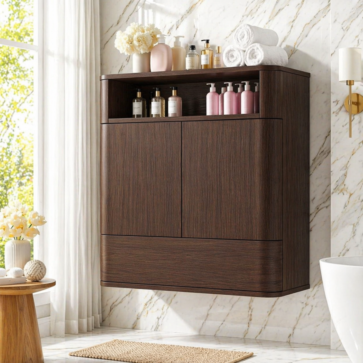 Floating Bathroom Cabinet, Modern Wall Mounted Vanity Storage Organizer Shelf Unit