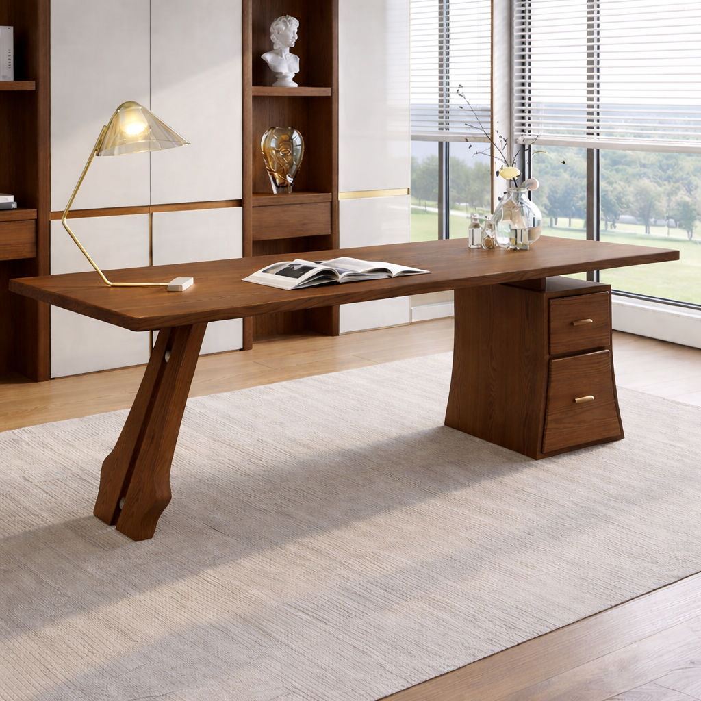 Modern Wooden Office Desk with Storage and Stylish Legs