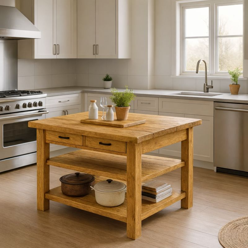 Live Edge Solid Wood Kitchen Island with Drawers - Rustic Farmhouse Butcher Block Prep Table