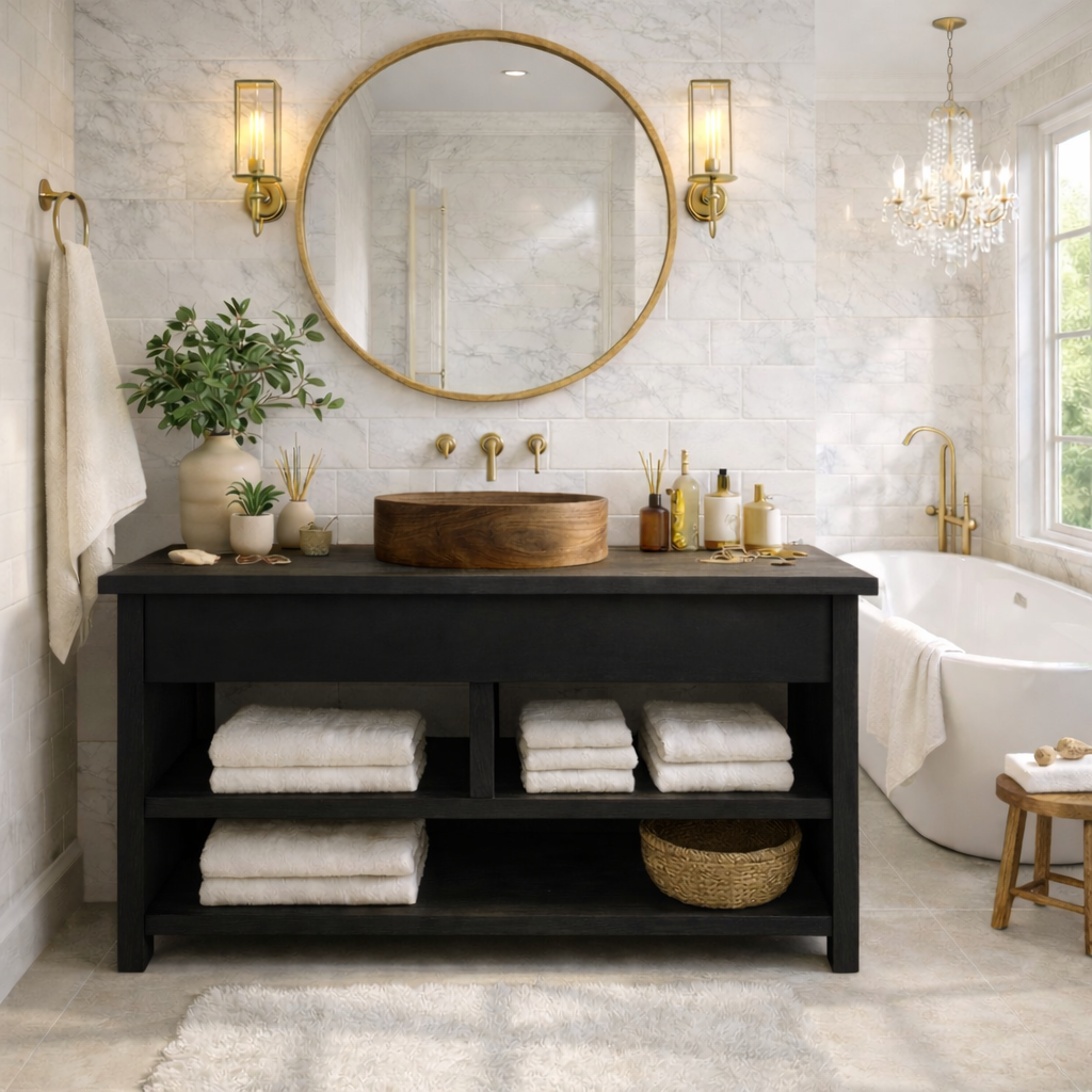 Farmhouse Wood Bathroom Vanity Cabinet With Drawers And Storage Bathroom Vanity Base