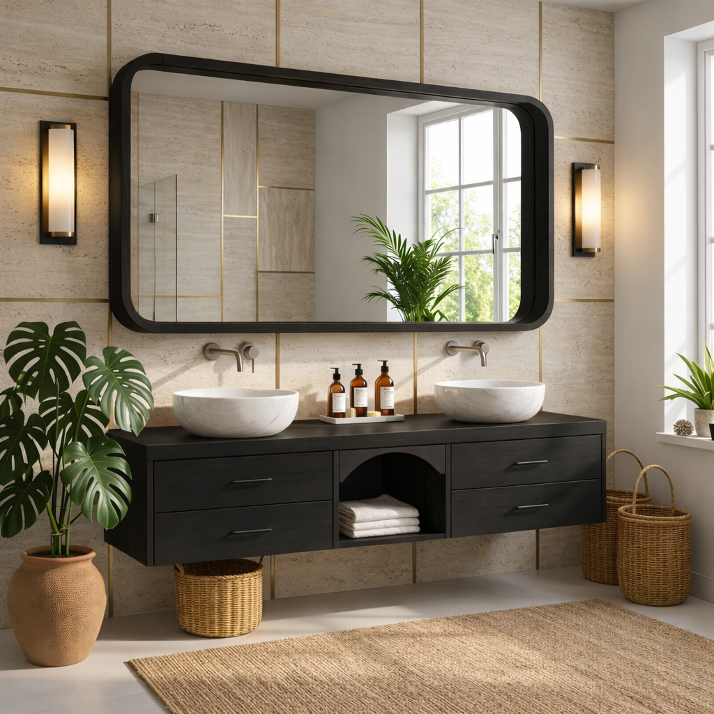 Double Sink Floating Vanity with Oak Wood, Modern and Spacious Design