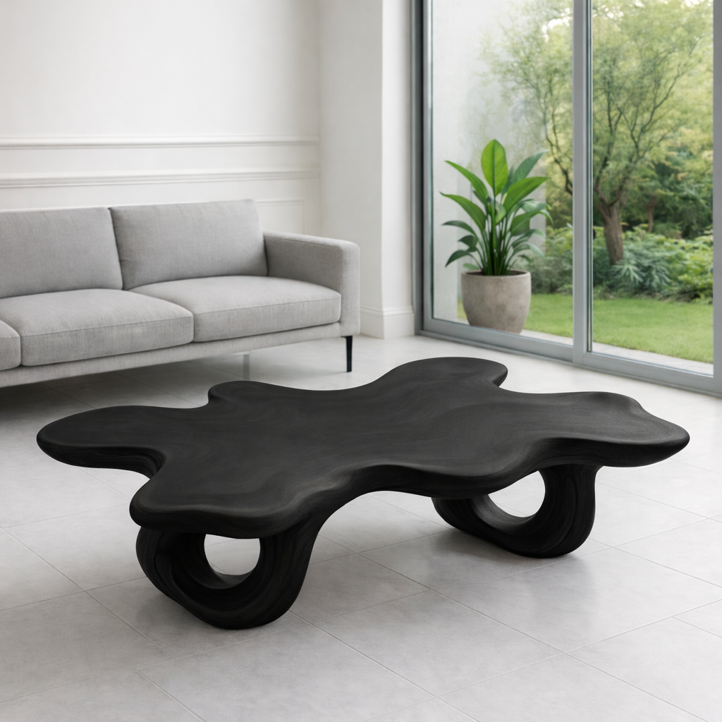 Modern Solid Wood Coffee Table with Unique Organic Shape for Contemporary Living Room