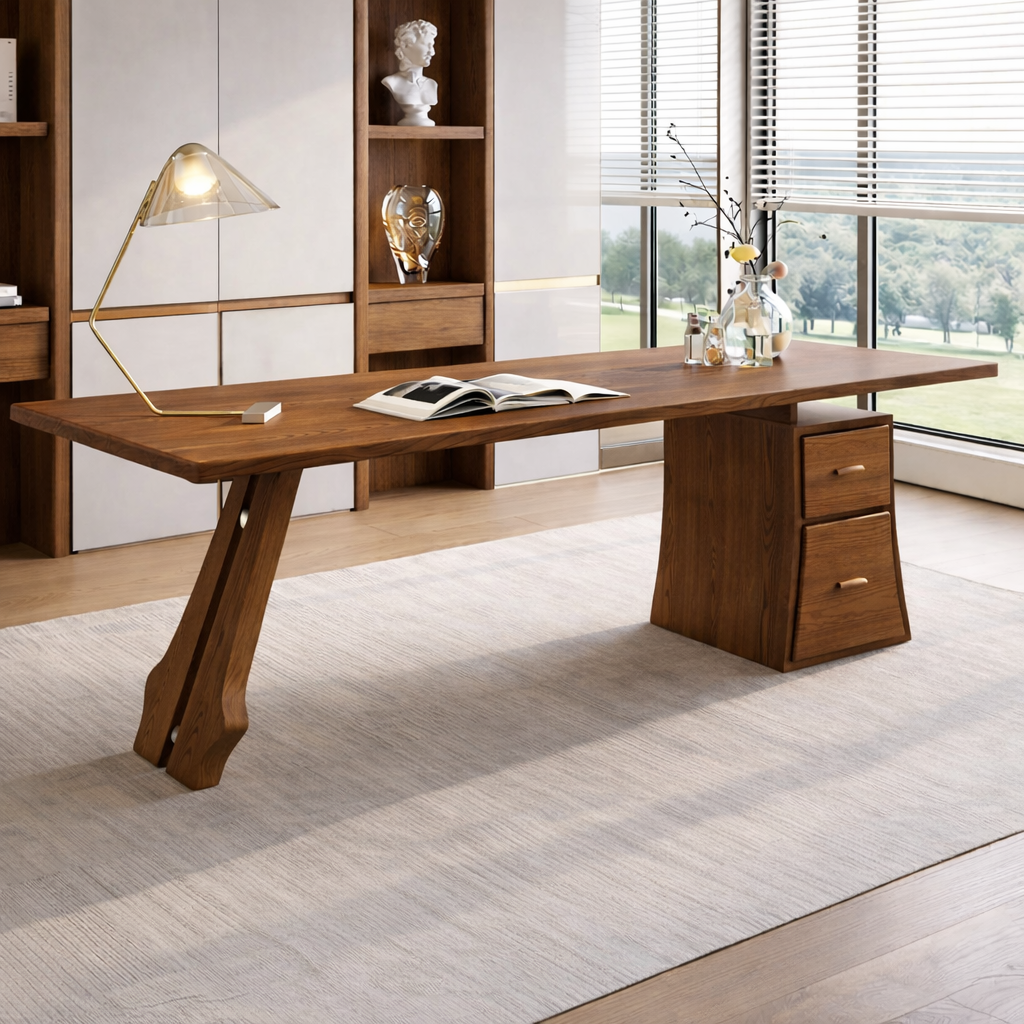 Modern Wooden Office Desk with Storage and Stylish Legs