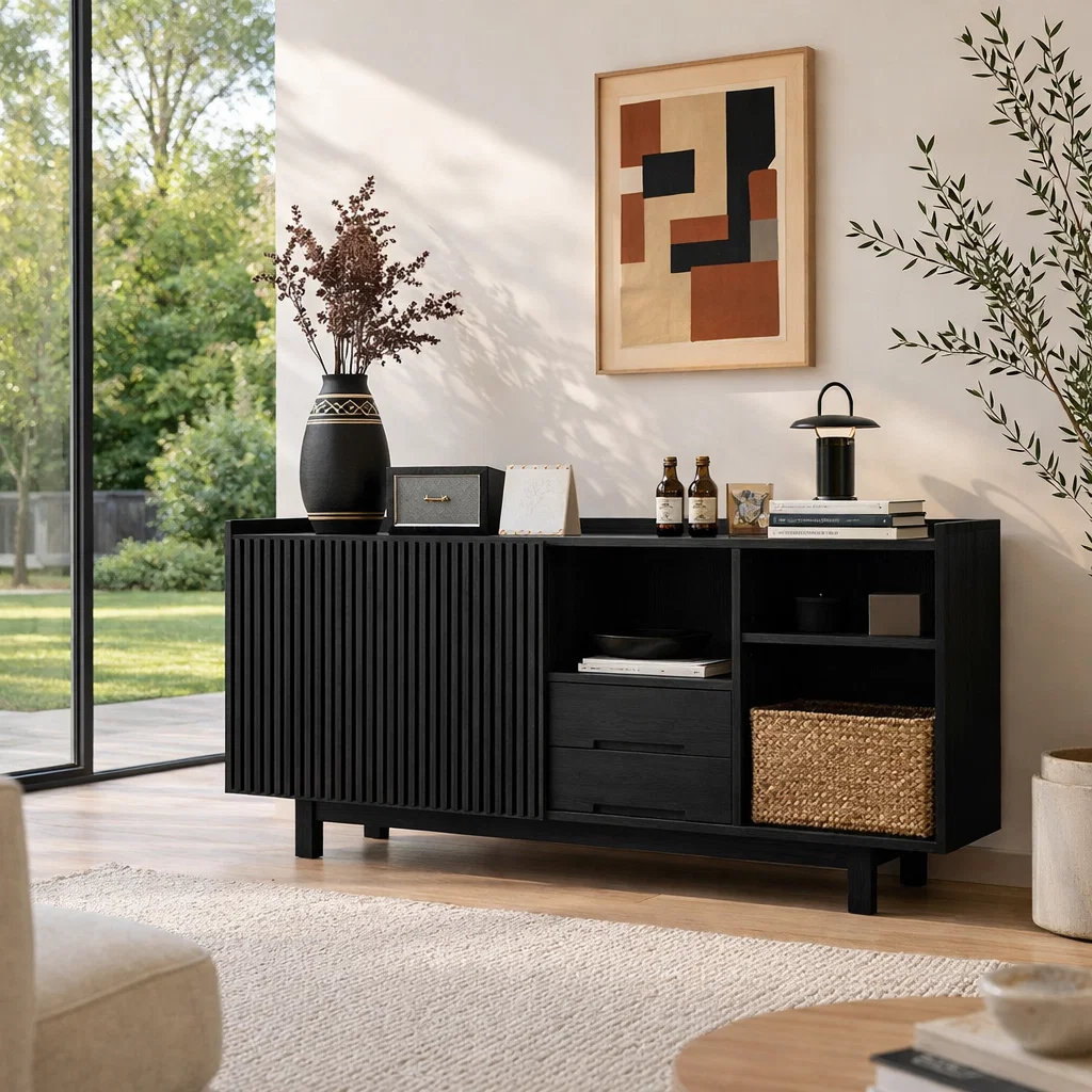 Solid Wood Console Sideboard – Modern Storage Cabinet for Living Room