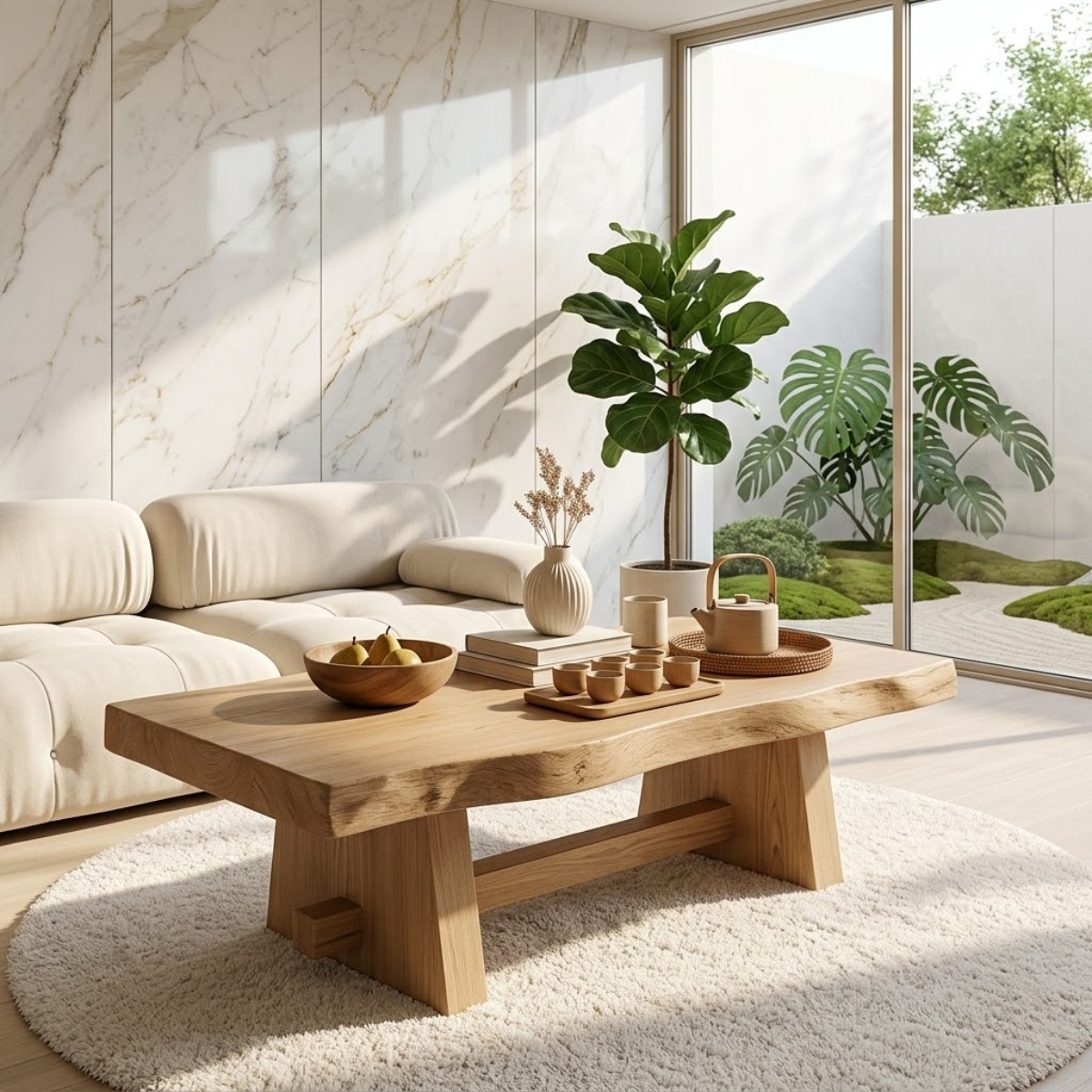 Solid Wood Coffee Table with Unique Design and Spacious Storage Shelf for Living Room