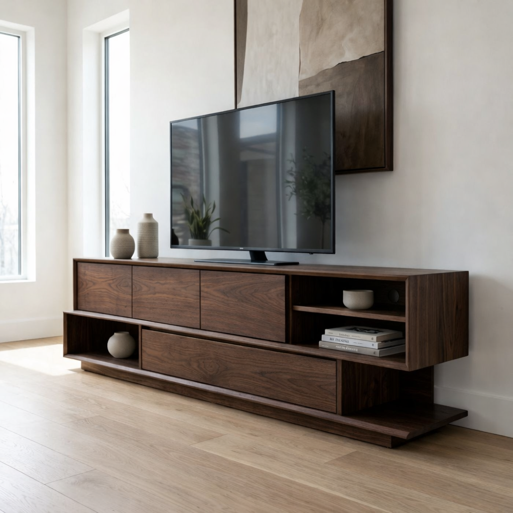 Solid Wood Media Console with Storage – Modern TV Stand, Minimal Design