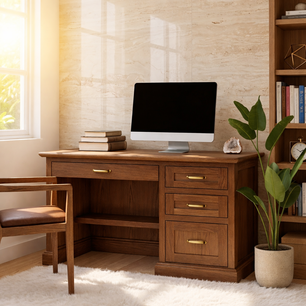 Modern Home Office Desk with Drawers Storage Wooden Style Writing Desk Workspace