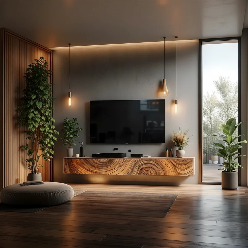 Solid Wood Floating TV Stand Walnut Wall Mounted Media Console with Storage