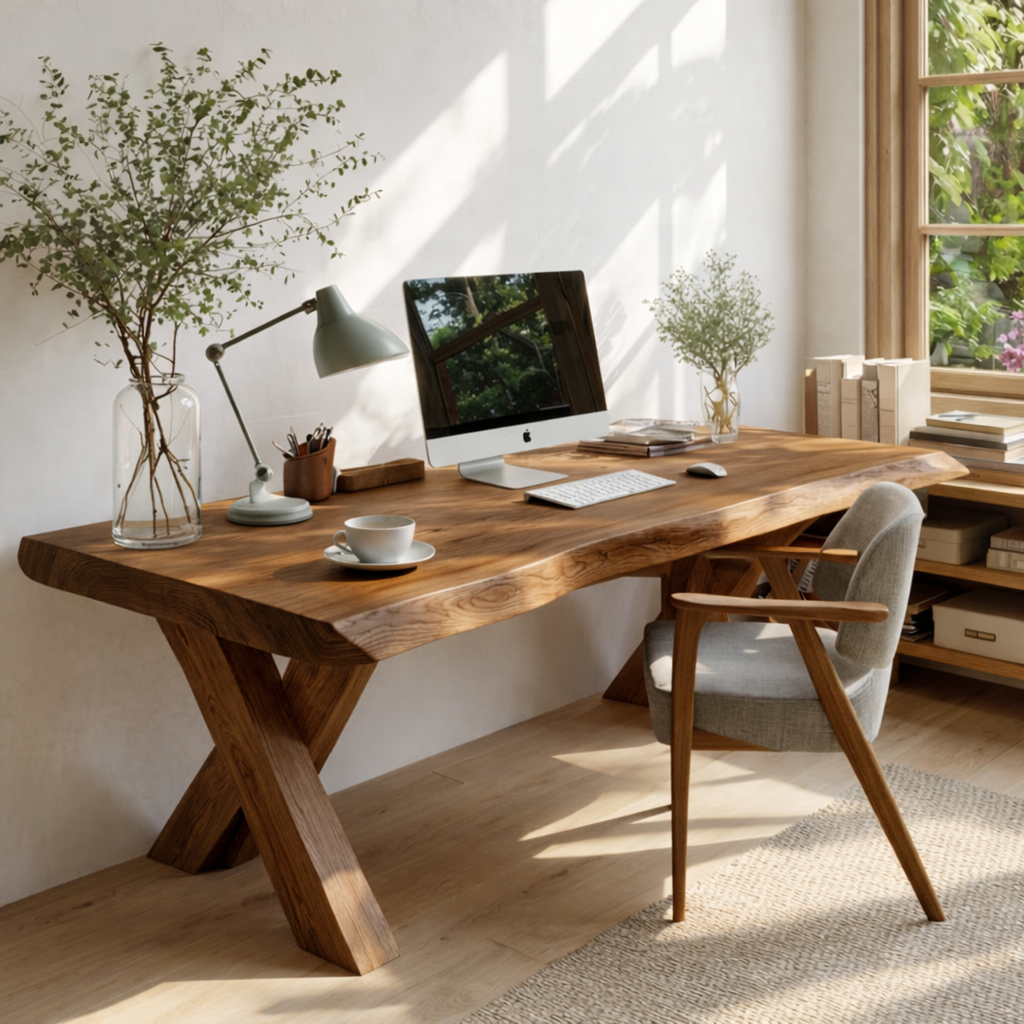 Modern Writing Desk with X Frame Legs Home Office Work Table Minimal Design
