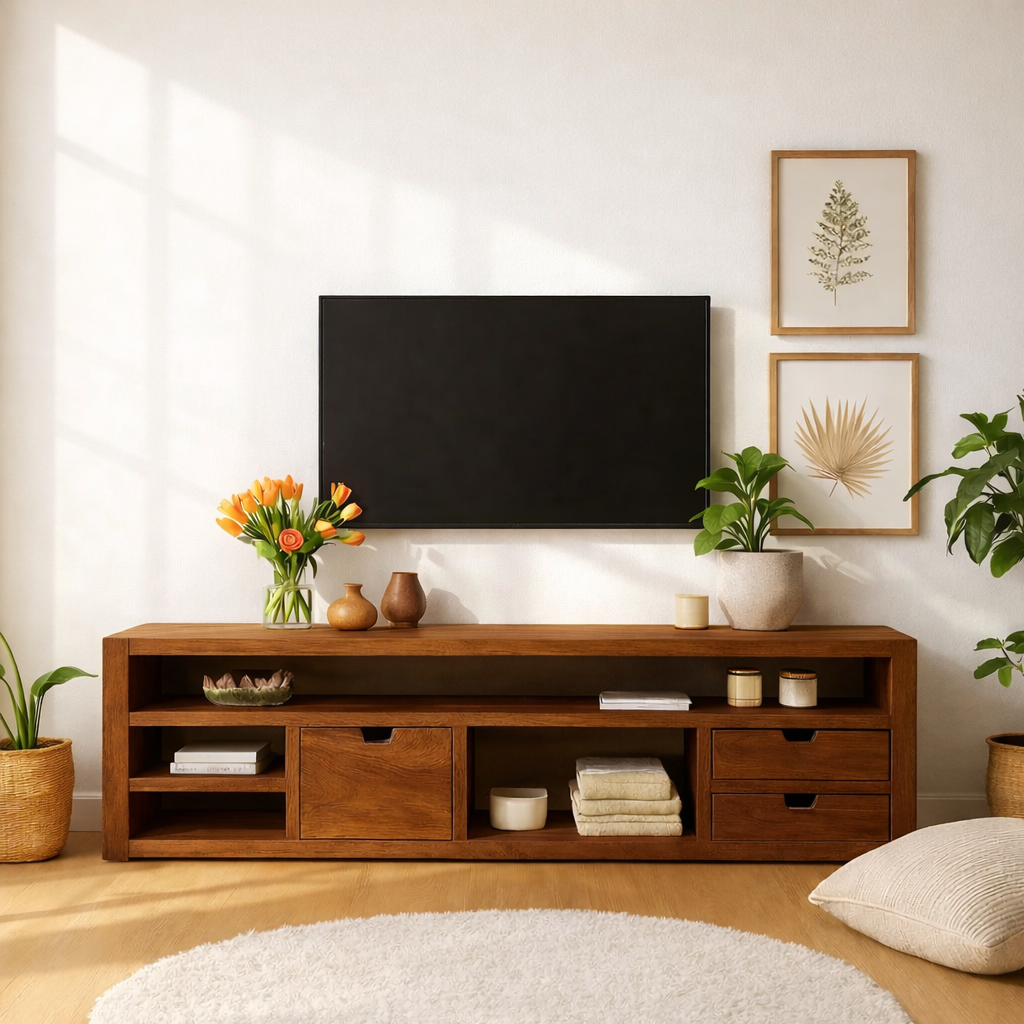 Minimalist Wood TV Stand With Drawers Long Media Console Modern Entertainment Center