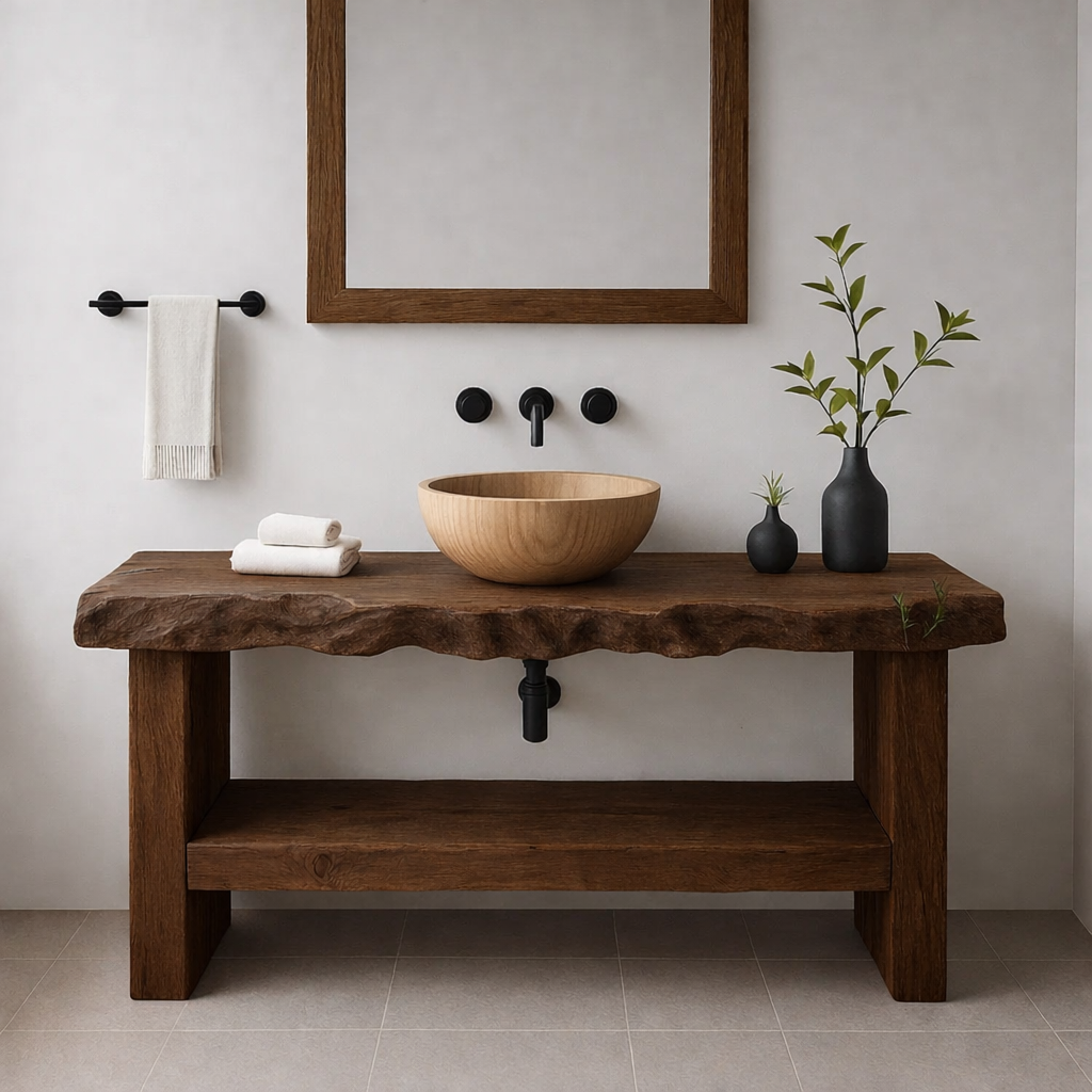 Live Edge Solid Wood Bathroom Vanity – Modern Rustic Wall-Mounted Vanity Sink