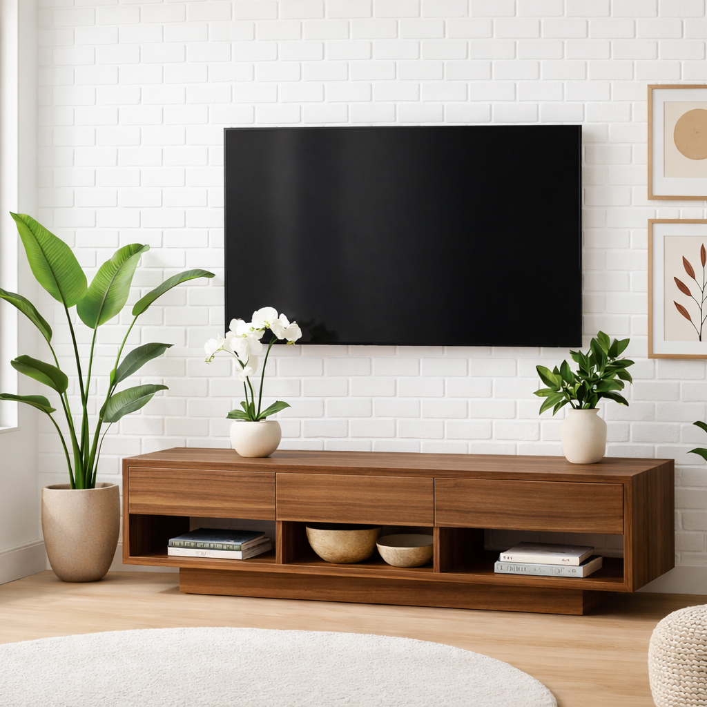 Mid Century Solid Wood TV Stand Modern Media Console Low Entertainment Center Cabinet