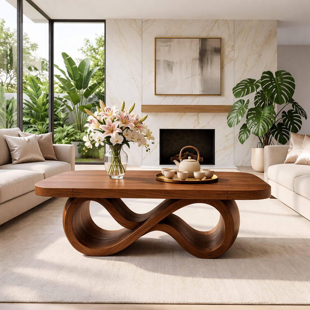 Elegant Infinity-Shaped Coffee Table, Modern Wooden Living Room Furniture