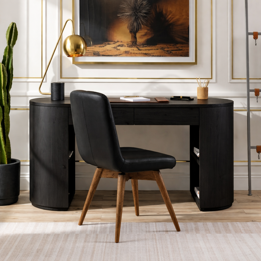 Round Corner Work Desk with Modern Design and Storage Compartments