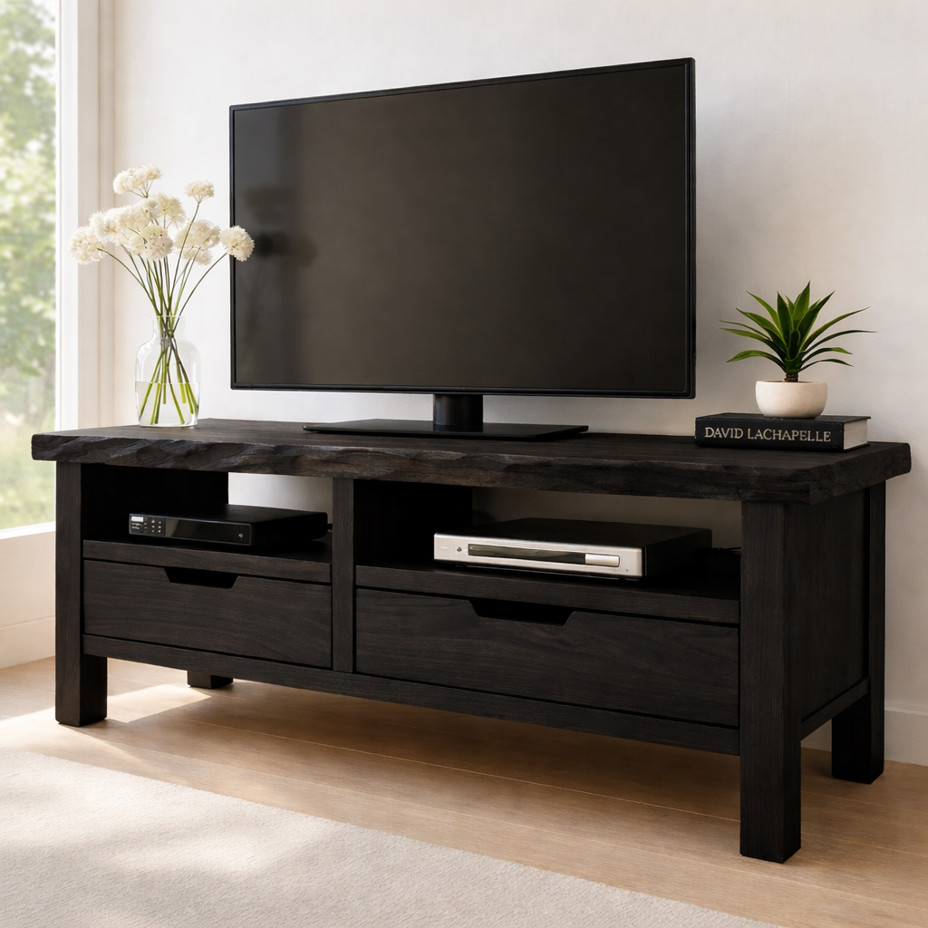 Solid Wood TV Stand with Drawers and Open Shelf Rustic Entertainment Center