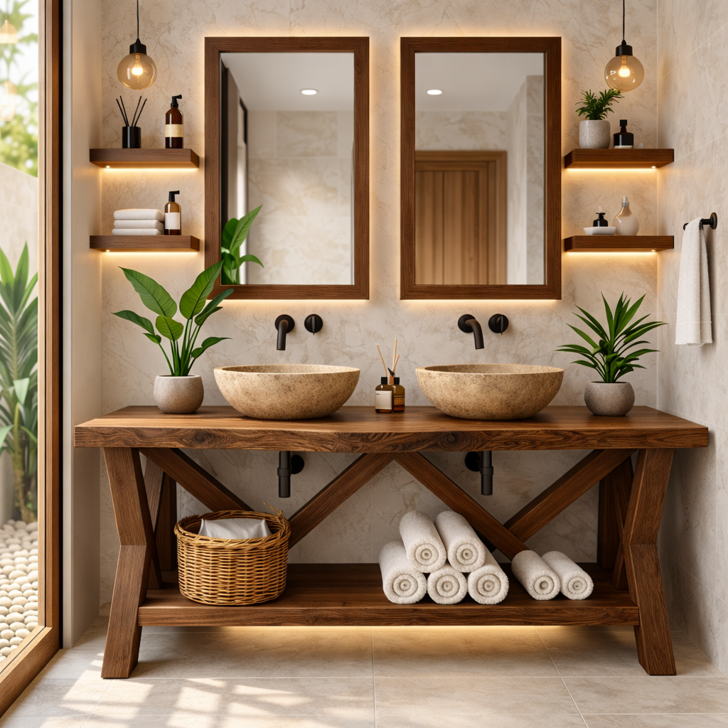 Rustic Double Bathroom Vanity Cabinet With Open Shelf Farmhouse Wood Vanity Base