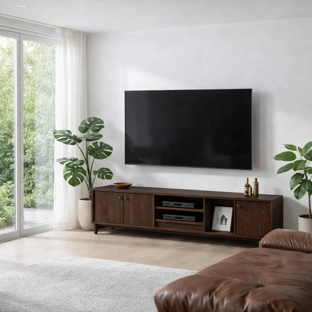 Solid Wood TV Console with Storage & Shelves – Modern Media Stand