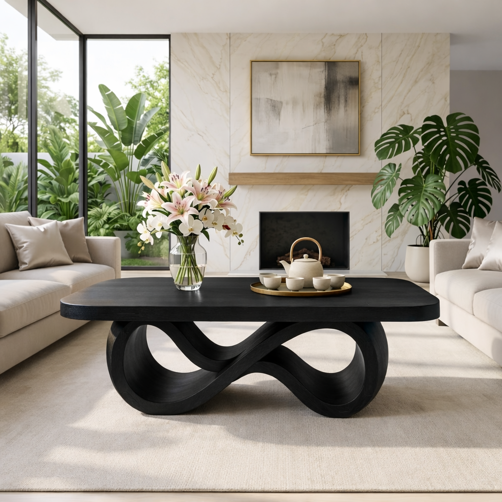 Elegant Infinity-Shaped Coffee Table, Modern Wooden Living Room Furniture