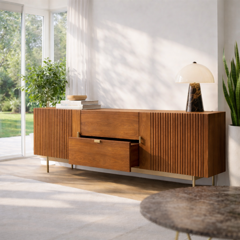 Modern Fluted Sideboard Cabinet with Drawer and Storage