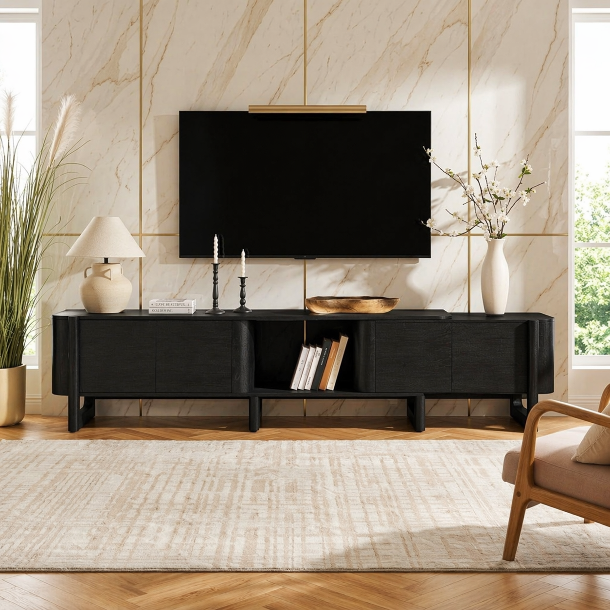 Modern Rounded TV Console, Elegant Media Cabinet for Stylish Living-Room Interiors