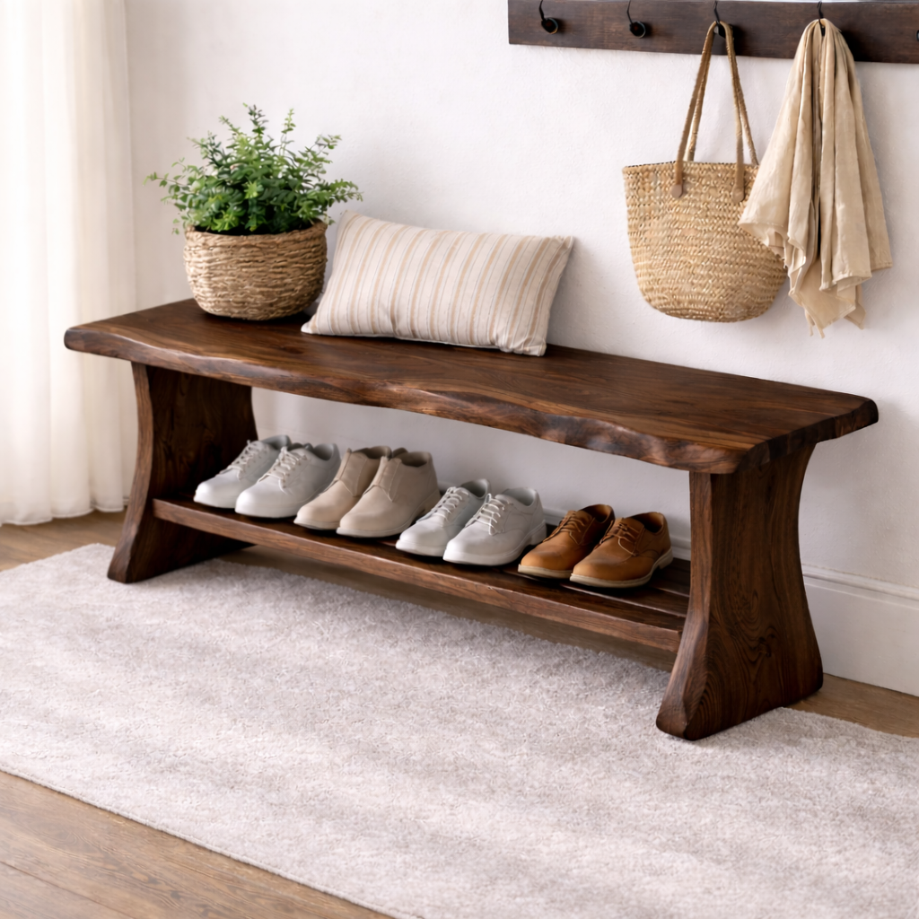 Solid Wood Entryway Bench with Shoe Storage | Rustic Bench for Hallway