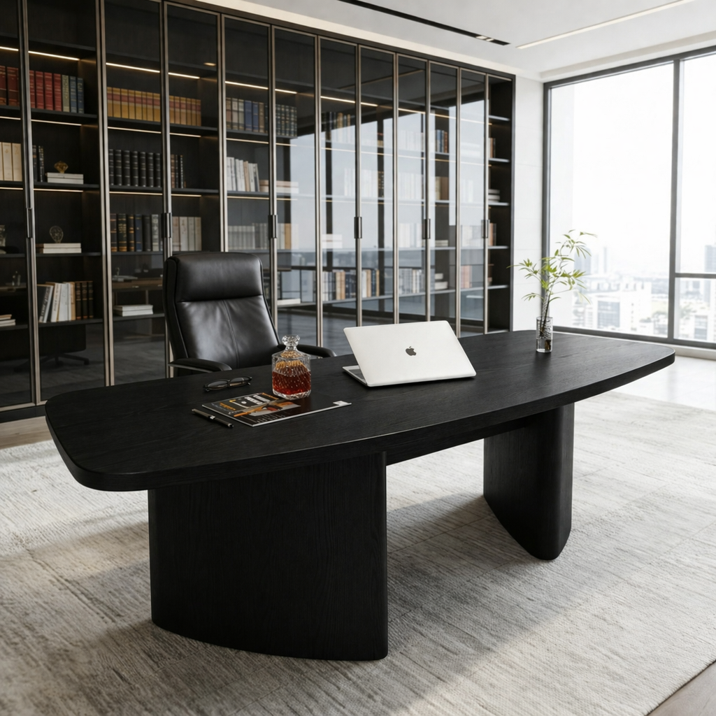 Executive Office Desk with Modern Oval Design and Spacious Surface