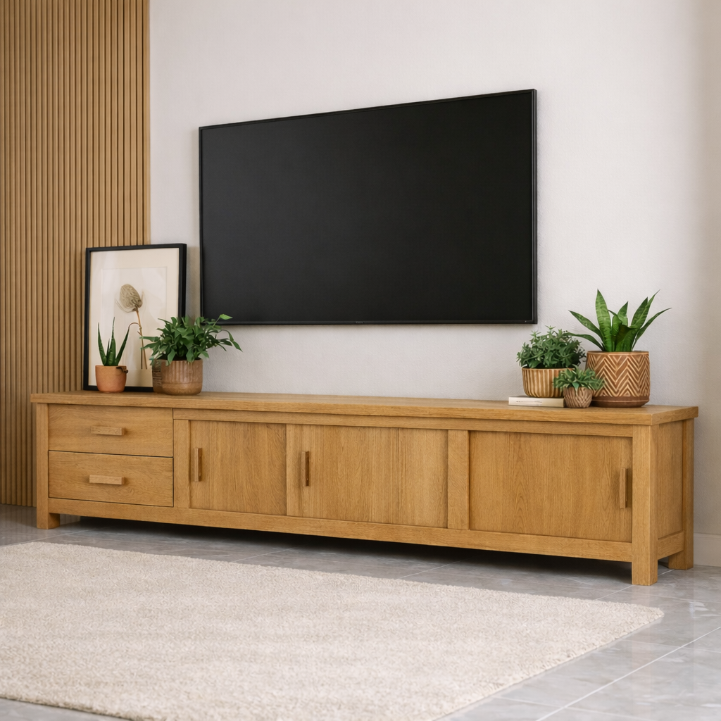 Mid Century Solid Wood TV Stand Long Media Console Storage Entertainment Cabinet
