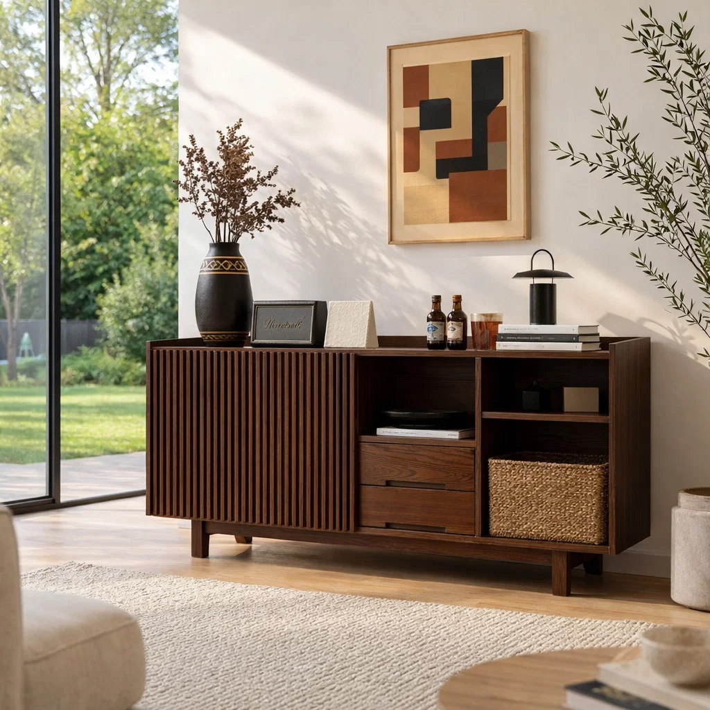 Solid Wood Console Sideboard – Modern Storage Cabinet for Living Room