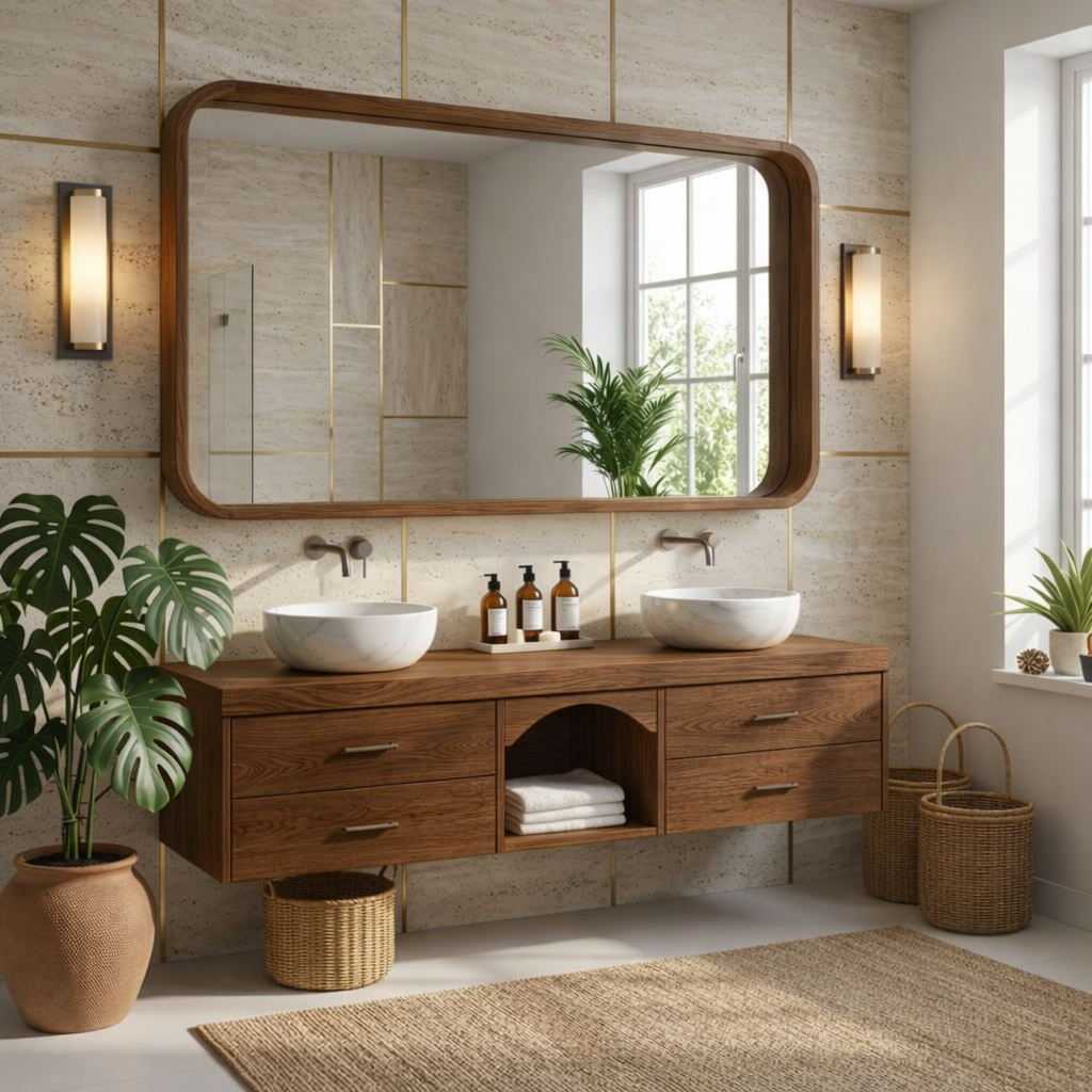 Double Sink Floating Vanity with Oak Wood, Modern and Spacious Design