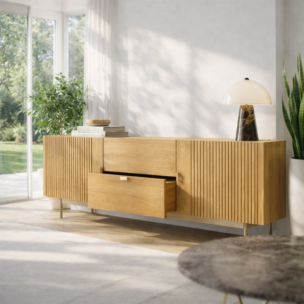 Modern Fluted Sideboard Cabinet with Drawer and Storage