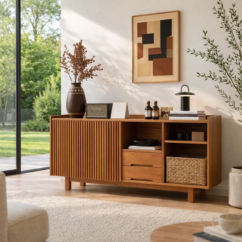 Solid Wood Console Sideboard – Modern Storage Cabinet for Living Room