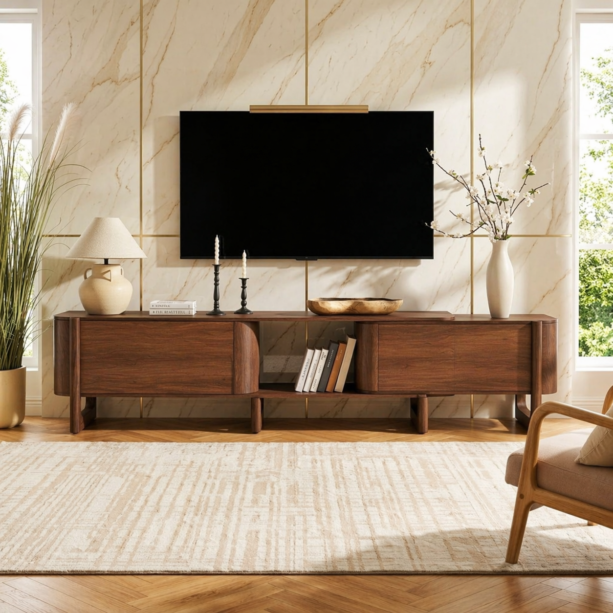 Modern Rounded TV Console, Elegant Media Cabinet for Stylish Living-Room Interiors