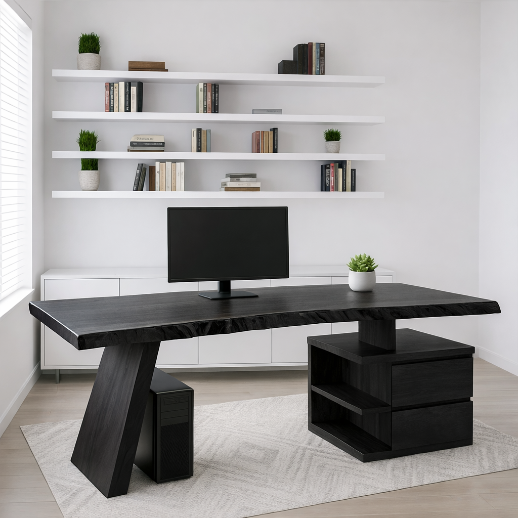 Live Edge Office Desk with Drawer Storage Modern Writing Computer Desk Solid Design