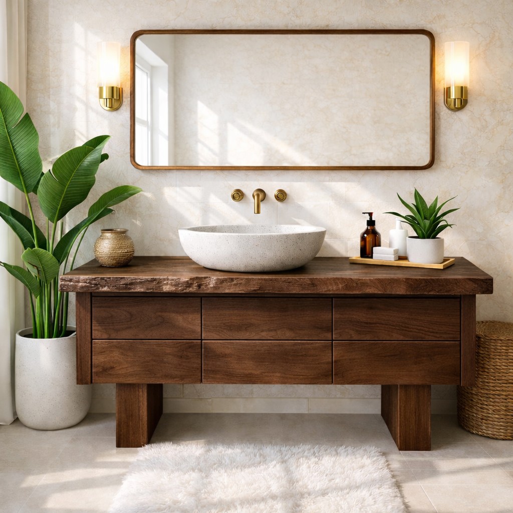 Wooden Bathroom Vanity with Modern Storage and Minimalist Design