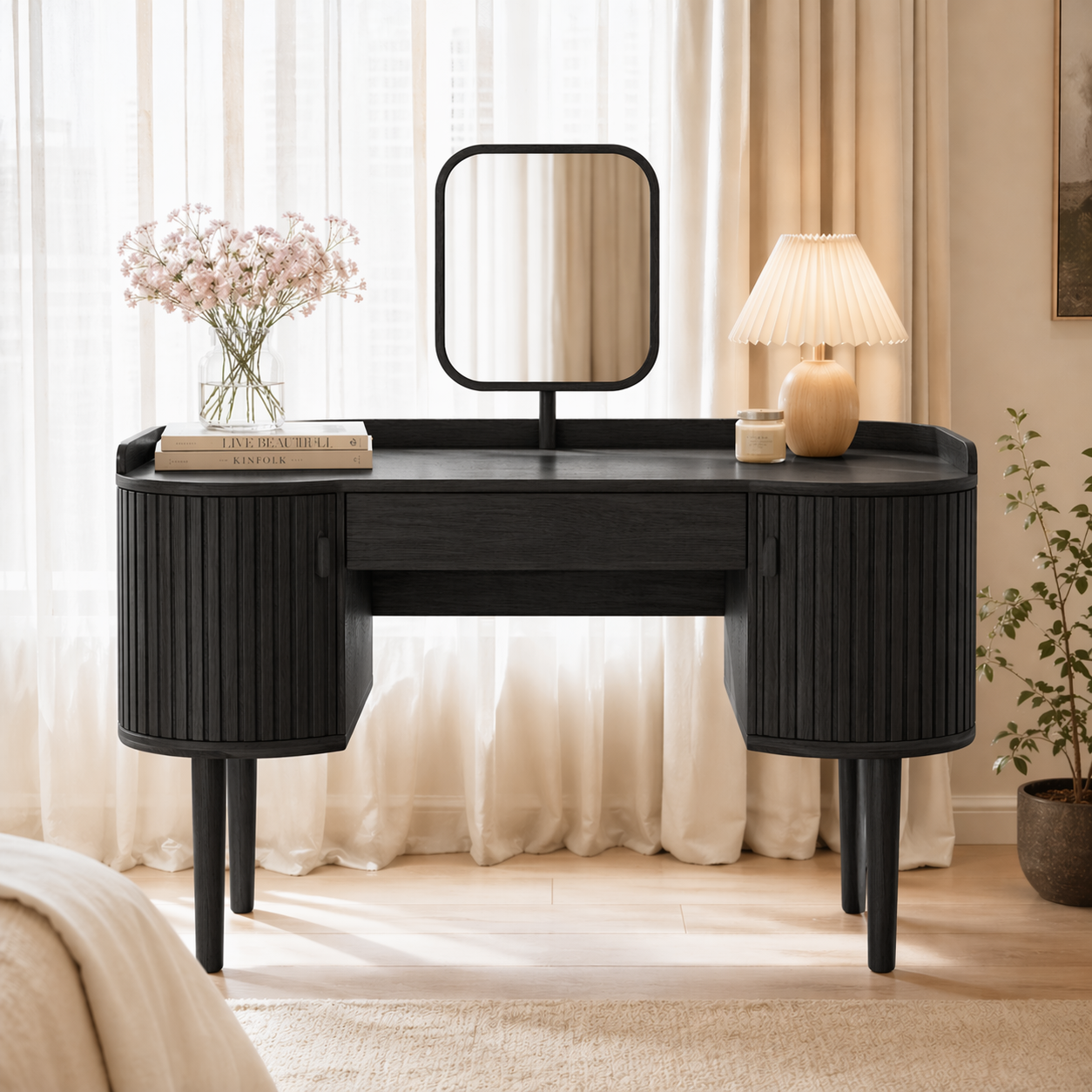 Modern Makeup Vanity Desk With Mirror Drawers Dressing Table Bedroom Storage Set