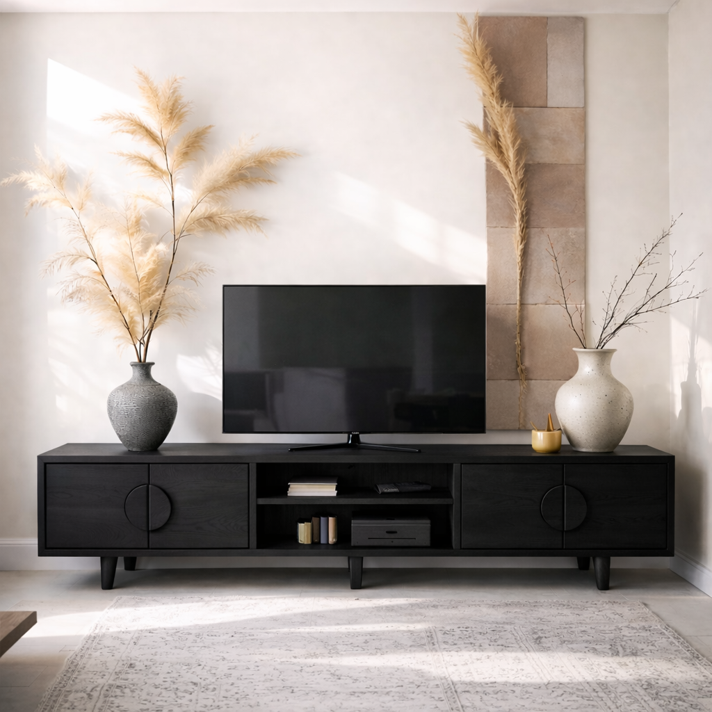 Solid Wood Media Console with Storage – Modern TV Stand Cabinet for Living Room