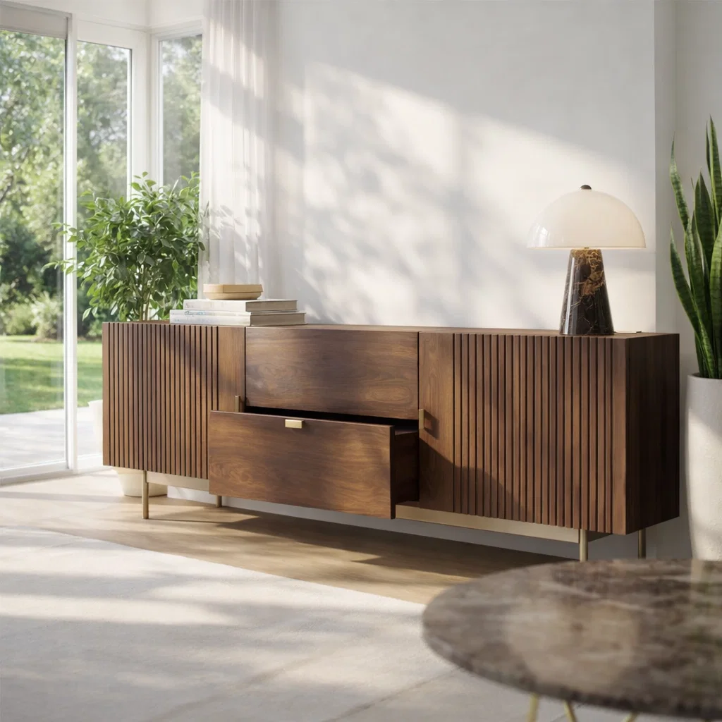 Modern Fluted Sideboard Cabinet with Drawer and Storage