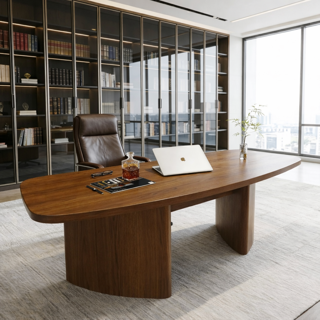 Executive Office Desk with Modern Oval Design and Spacious Surface