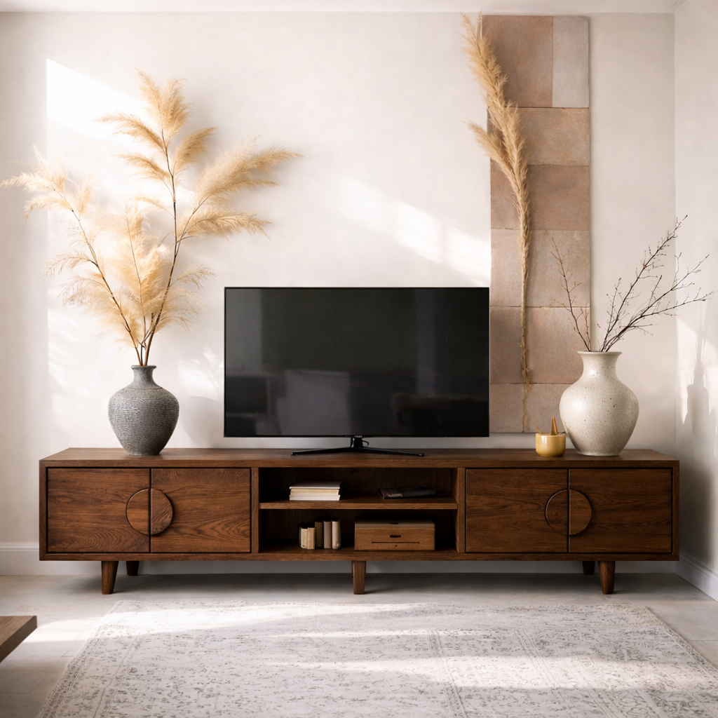 Solid Wood Media Console with Storage – Modern TV Stand Cabinet for Living Room