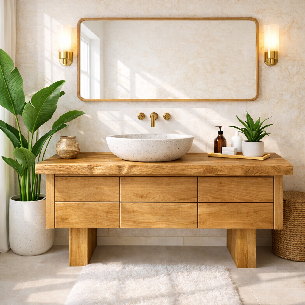 Wooden Bathroom Vanity with Modern Storage and Minimalist Design