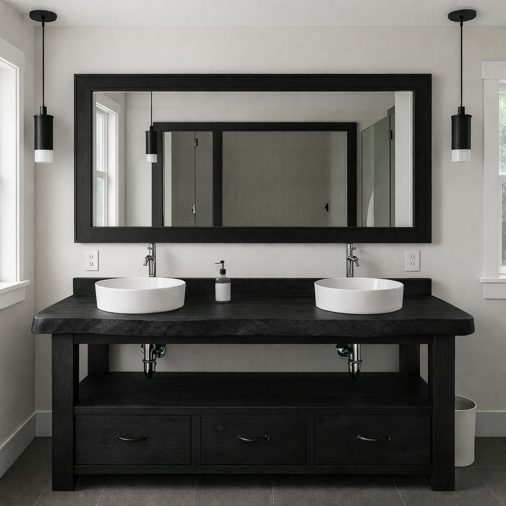 Solid Wood Double Bathroom Vanity Cabinet – Rustic Bathroom Vanity with 3 Drawers