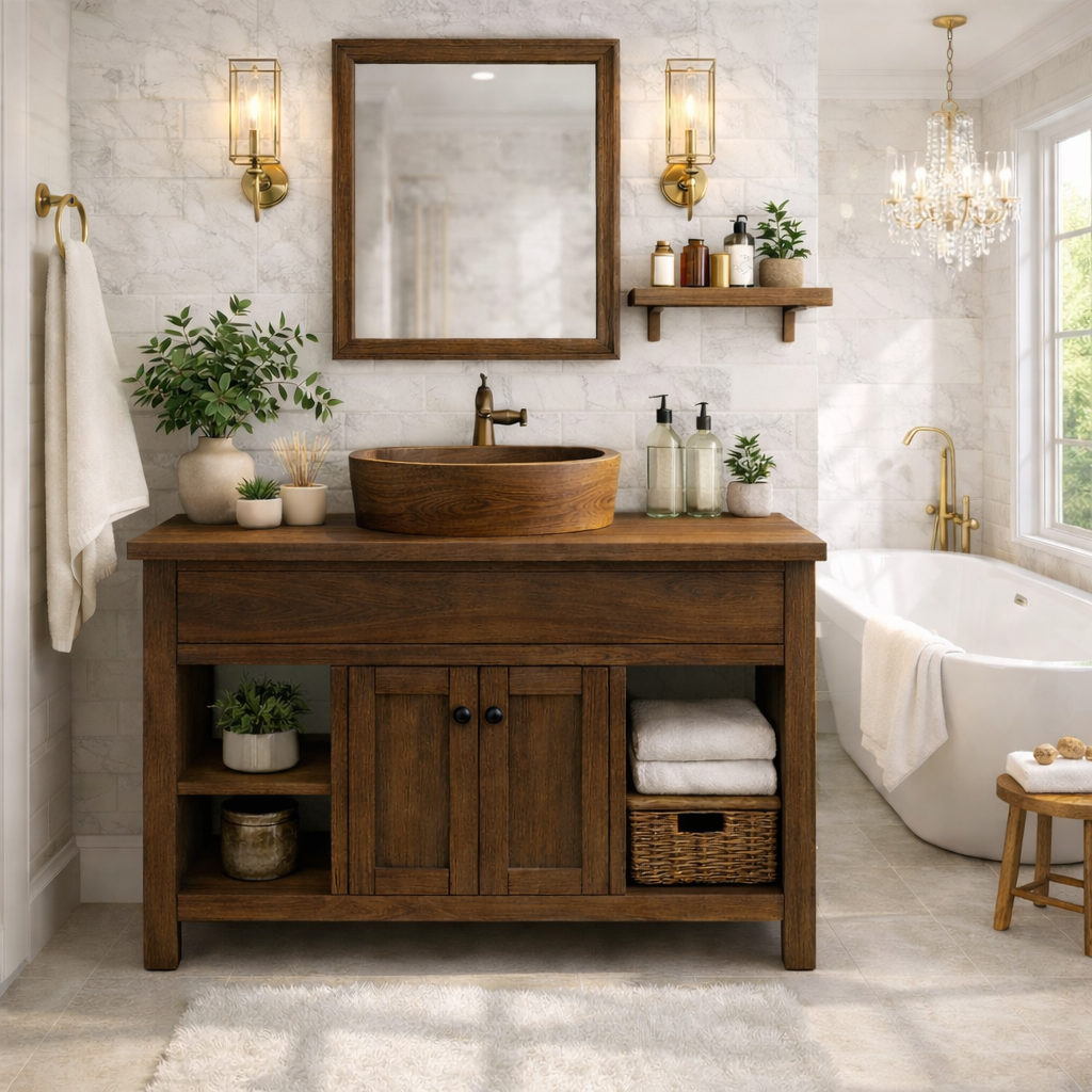 Solid Wood Bathroom Vanity Cabinet With Drawers, Storage Bathroom Vanity Base