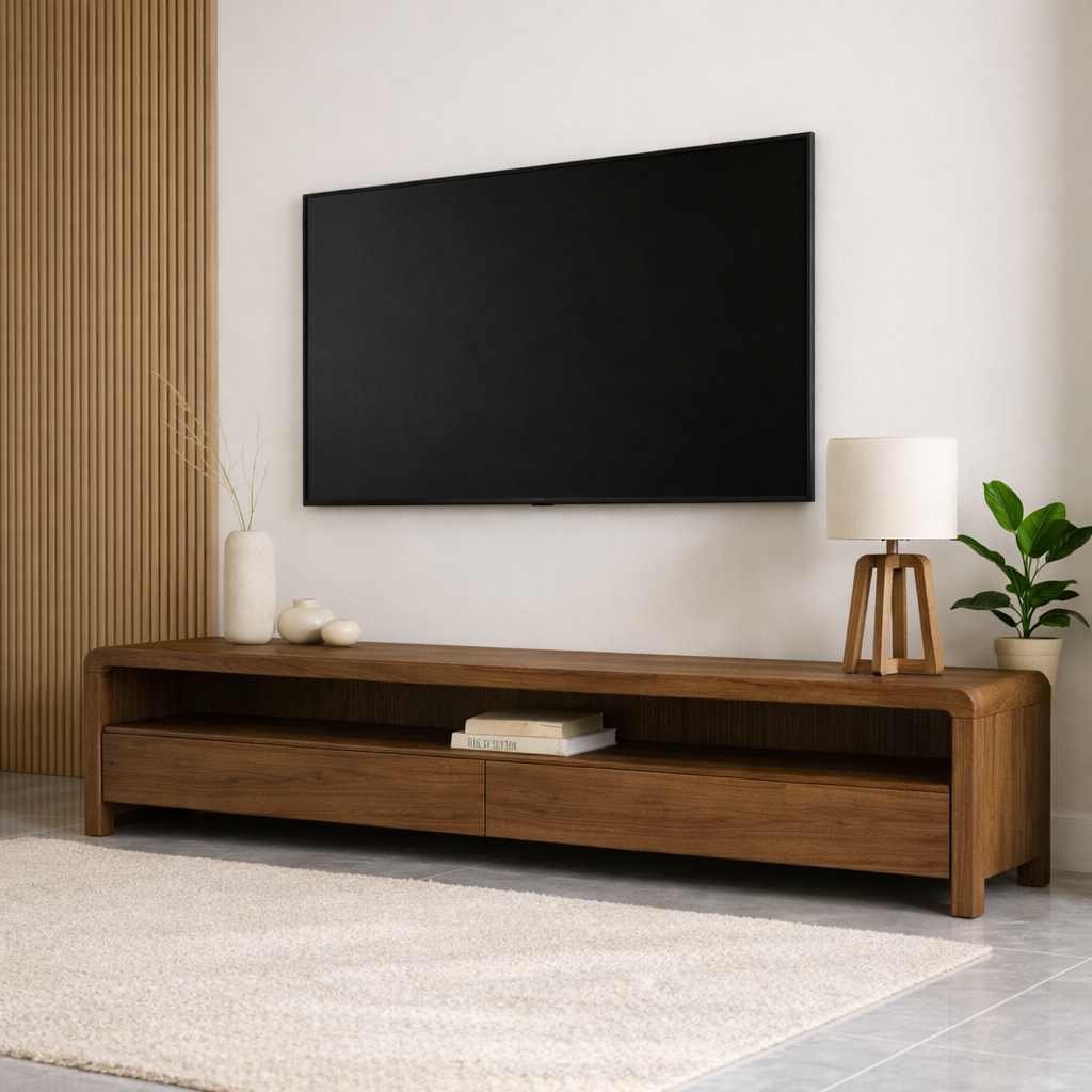 Mid Century Solid Wood TV Stand Long Low Profile Media Console Entertainment Unit